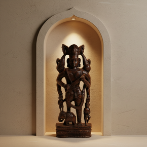 Vintage Wooden Carved 38" Tall Eclectic Musician Statue