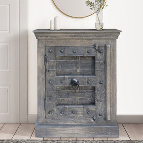 Gray Antique Door Solid Wood Nightstand Cabinet