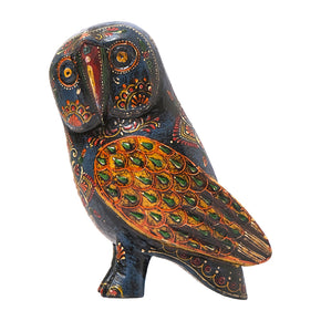 Artistically Hand Painted Wooden Owl Statue