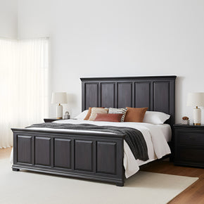Modern Solid Wood Panel Dark Walnut Finish King Bed With Nightstands
