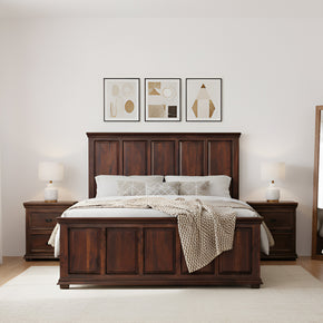 Solid Sheesham Wood Paneled King Size Bed With Nightstands