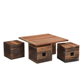 Solid Wood 36 in. Square Coffee Table With Pull Out Seating Stools