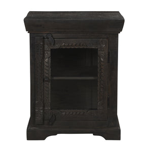 Solid Wood Carved Nightstand With Glass Door