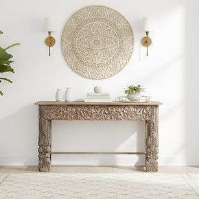 Antique Lintel And Spliced Column Upcycled Rustic Console Sofa Table