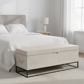 Modern Solid Wood 46" Long Bed End Chest On Metal Stand