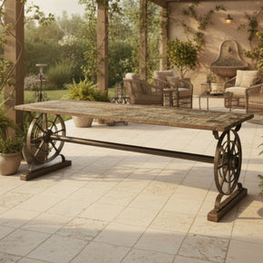 Antique Wheels Repurposed Rustic 64" Long Outdoor Bench