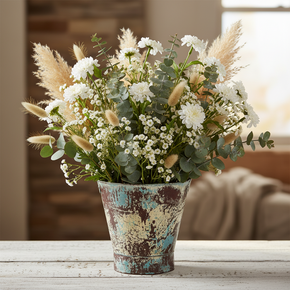 Farmhouse Style Vintage Distressed Painted Metal Bucket