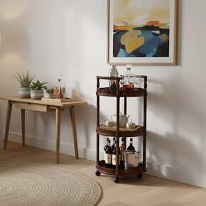 Vintage Carved Round 42" Tall Bar Tea Cart