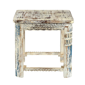 Farmhouse Style Hand Carved 20 in. Square Side Table in Distressed Finish