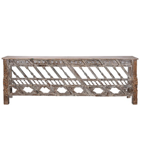 Ranch Style Vintage Carved Wooden Railing and Column Repurposed 94 in. Extra Long Console Entryway Table