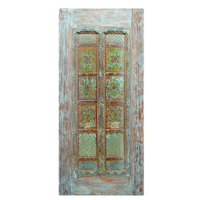 Vintage Hand Painted Teak Wood Panel Framed Farmhouse Style Barn Door