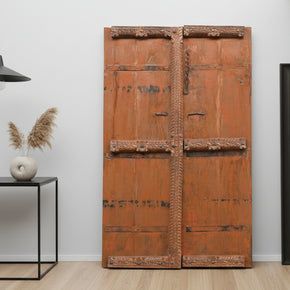 Vintage Teak Wood Carved Door With Nailheads Rustic Wall Decor