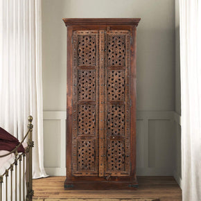 Vintage Carved Lattice Door Upcycled Unique Tall Armoire