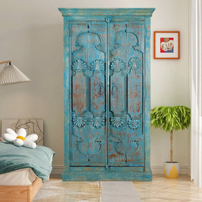 Farmhouse Style Distressed Blue Doors Repurposed Tall Bedroom Armoire