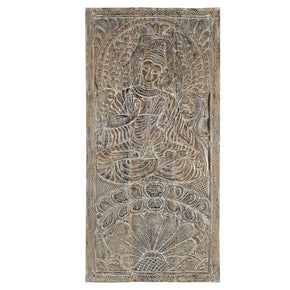 Eclectic Hand Carved Wooden 72 in. Tall Buddha Panel Barn Door