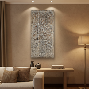 Eclectic Hand Carved Wooden 72 in. Tall Buddha Wall Panel
