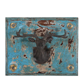 Eclectic Long Horn Deer Head Distressed Blue Wall Decor