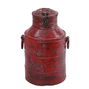 Vintage Distressed Red Metal Milk Can