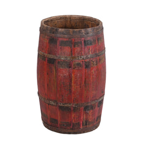 Vintage 24 in. Tall Wooden Barrel In Distressed Red Finish