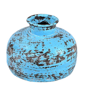 Farmhouse Style Vintage Distressed Blue Metal Vase