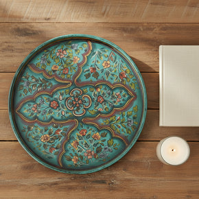 Farmhouse Style 21 in. Round Hand Painted Vintage Tray