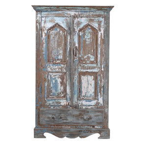 Vintage Distressed Blue Teak Wood 59 in. Tall Door Repurposed Wall Decor