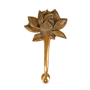 Vintage Handmade Lotus Shaped Brass 10 in. Tall Cabinet Door Pull Handle