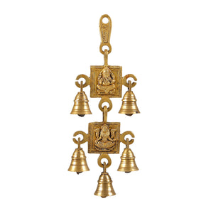 Traditional Brass Ganesha Laxmi With Bells 9" Long Wall Hanging