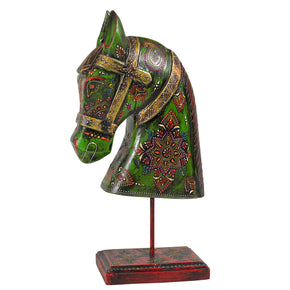 Eclectic Hand Carved & Painted Horse Head On Stand Table Decor