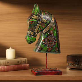 Eclectic Hand Carved & Painted Horse Head On Stand Table Decor