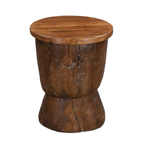Ranch Style Antique Wooden Mortar Repurposed End Table