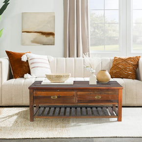 Country Style Distressed Spalted Wood Coffee Table With Drawers