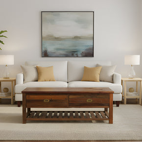 Country Style Distressed Spalted Wood Coffee Table With Drawers