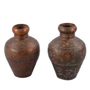 Vintage Hand Embossed Copper Finish Metal Vase