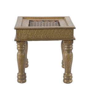 Transitional Style Unique Brass Foil Cladded 17 in. Square Solid Wood End Table