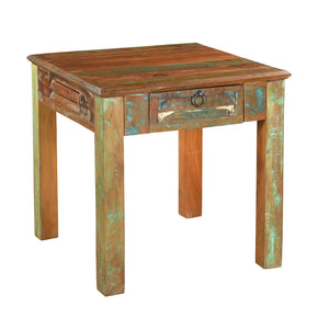 24 in. Sqaure Distressed Painted Solid Wood End Table With Drawer