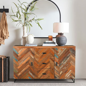 Farmhouse Style Reclaimed Wood Cheveron Sideboard With Drawers