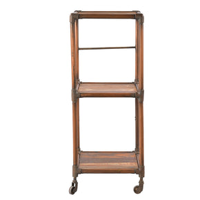 Eclectic Reclaimed Wood And Copper Pipes Repurposed 40 in. Tall Display Rack On Wheels