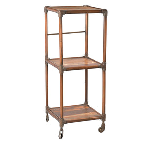 Eclectic Reclaimed Wood And Copper Pipes Repurposed 40 in. Tall Display Rack On Wheels