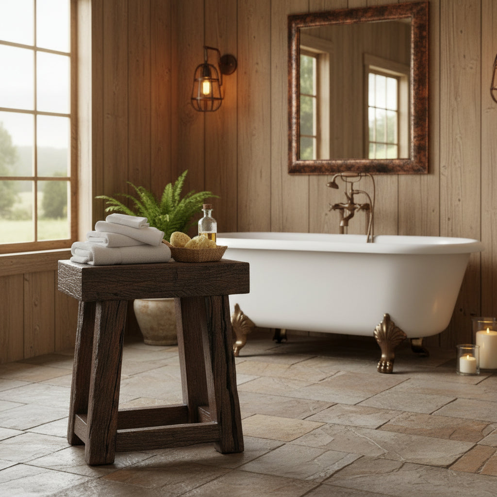 Rustic Ranch Style Distressed Spalted Wood Bench - Far Pavilions