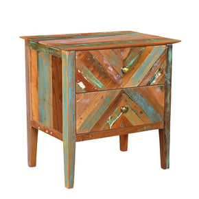 Farmhouse Style Distressed Painted 24 in. Wide Solid Wood Nightstand With Drawers