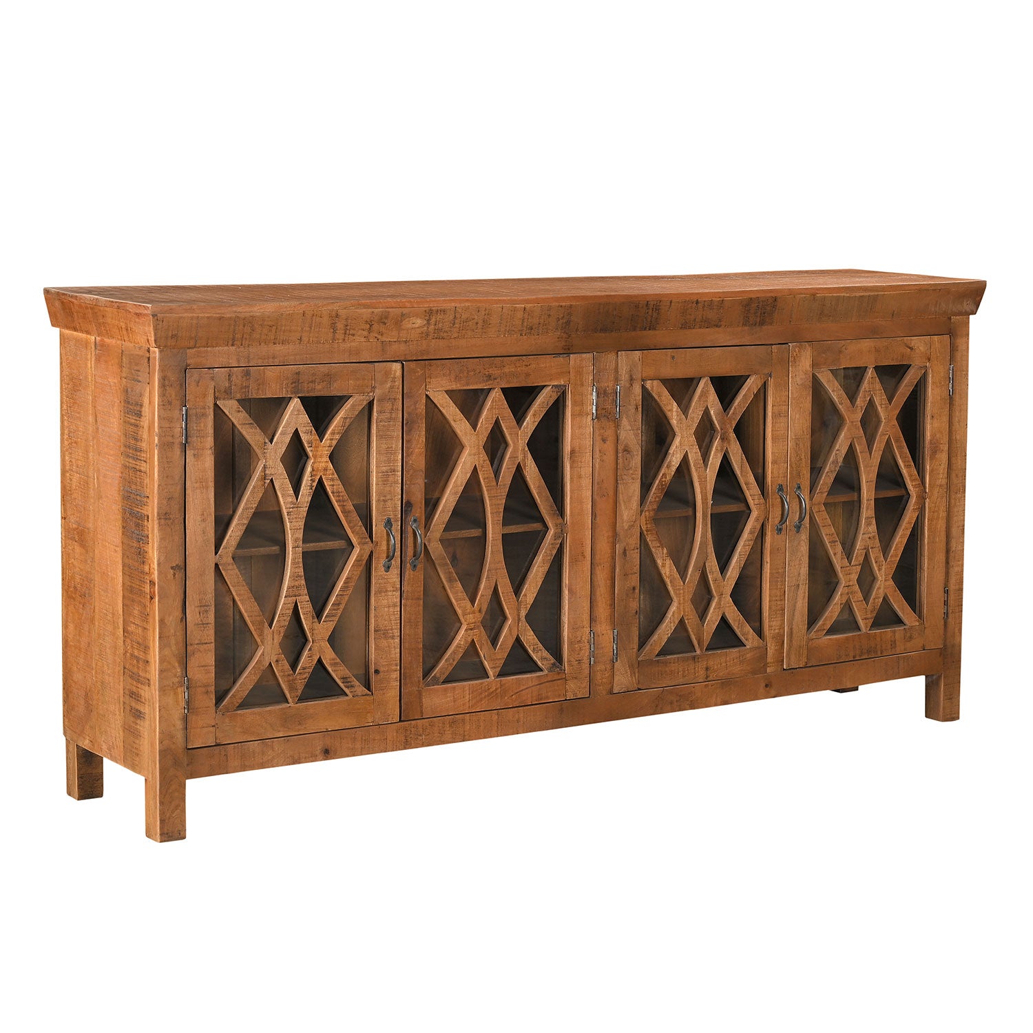 Farmhouse Style 80 Long Solid Wood Credenza With Glass Doors Far Pavilions
