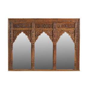 Mediterranean Style Hand Carved Triple Arch Decorative 48 in. x 36 in. Mirror