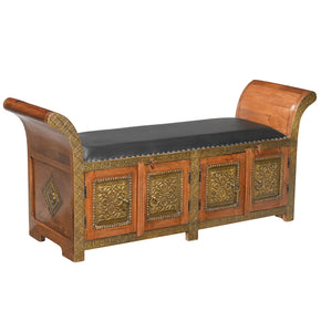 Unique Solid Wood Traditional Chaise Bench With Brass Accents & Storage