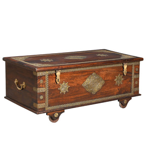 Transitional Style Orante Solid Wood Chest Coffee Table With Brass Accents