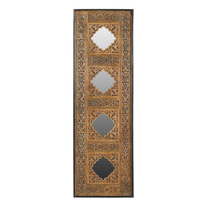 Hand Carved 61 in. Tall Vintage Panel Accented With Mirrors