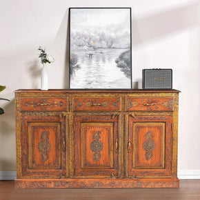 Eclectic Hand Painted Solid Wood 59 in. Wide Buffet With Drawers