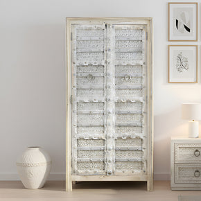 Farmhouse Style Solid Wood Antique Door Repurposed 68 in. Tall Armoire in Distressed White