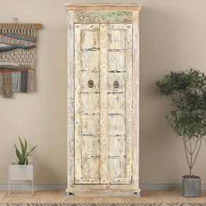 Farmhouse Style Antique Door Repurposed 82 in. Tall Solid Wood Armoire