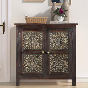 Transitional Style 36 in. Wide Solid Wood Cabinet With Brass Foil Accents
